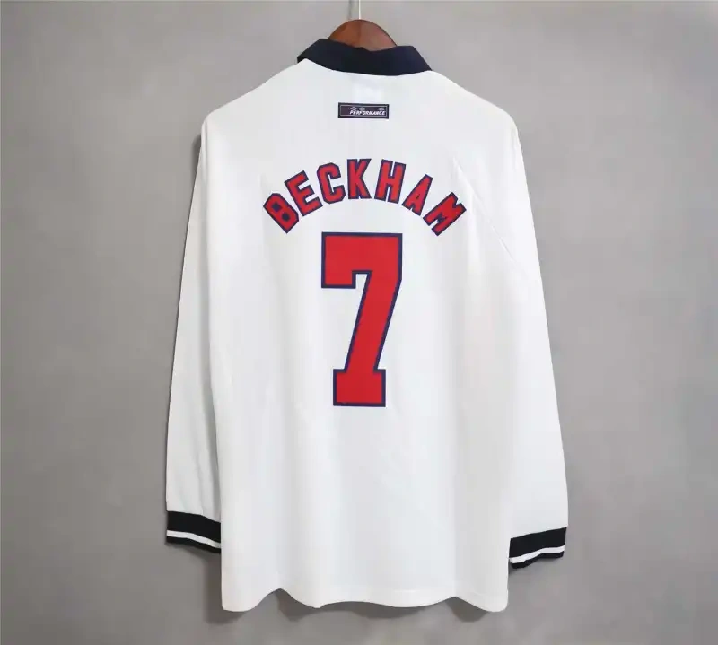 1998 England World Cup Home Retro Jersey Long Sleeve #7 BACKHAM #20 OWEN