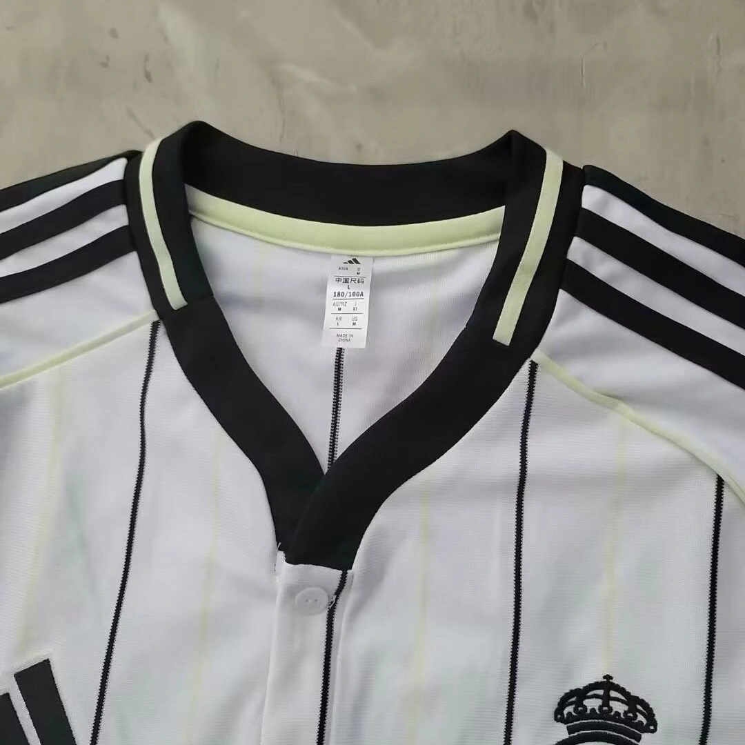 Real Madrid 2025-26 casual white striped short sleeved shirt